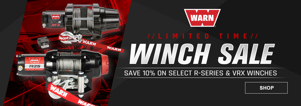 Warn Limited Time Winch Sale, save ten percent on select R-Series and VRX winches, SHOP